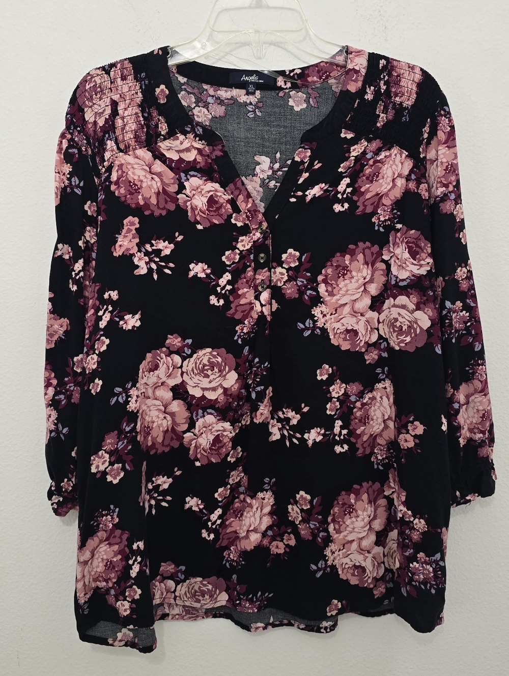 Angels Floral Print Smocked Tunic Top XL